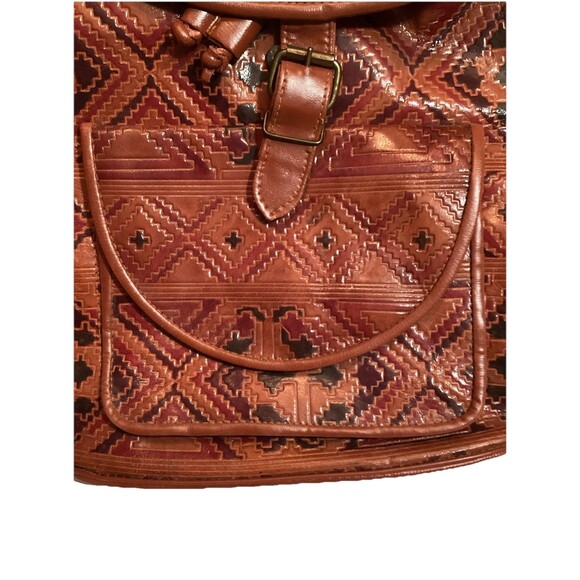 Genuine Leather Back Pack Drawstring Brown Hand Made In India Boho Pattern main image 14